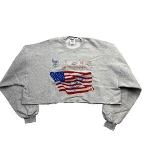 VTG Jerzees Super Sweats Cropped Graphic ASL "I Love USA" Long Sleeve Womens 2X